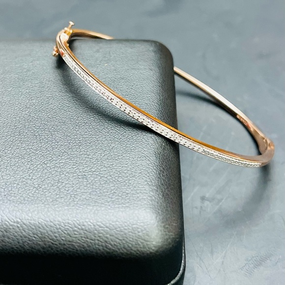 14k Rose Gold over Sterling Silver Diamond Bangle Bracelet - Picture 3 of 5